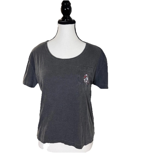 Obey Propaganda Women's Oversized Crop Top Small Front Pocket Skull Faded Gray - Picture 1 of 6